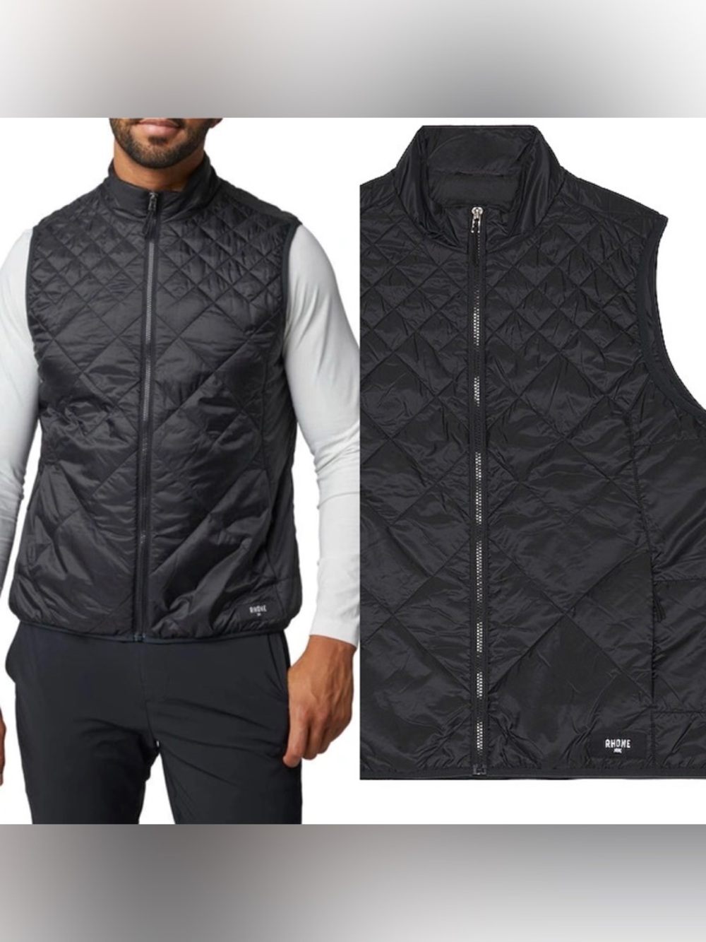 Rhone Tundra Quilted Vest Black Lightweight Insulated Full Zip Size XL $168